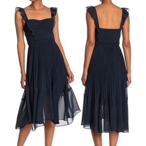 NWT Club Monaco navy pleated midi dress
